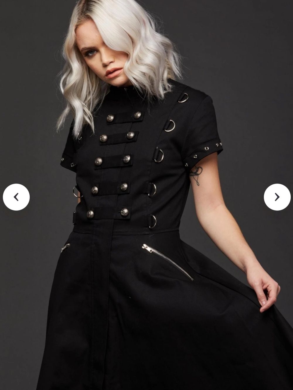 Pretty Attitude Black Military-Style Gothic Dress with Metal Ring Details